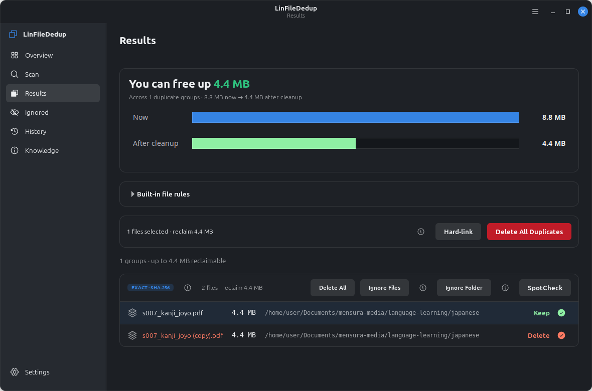 LinFileDedup — Results